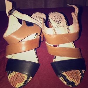 Vince Camuto black brown and snake heels size 6 Brand New NWOT